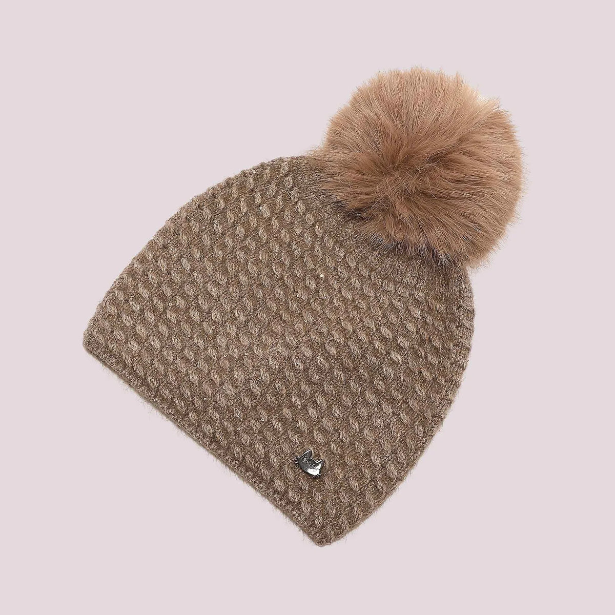 Mimi Mua Cappello Berretto con Paillettes Sparse e Pon Pon Marrone — foto 3
