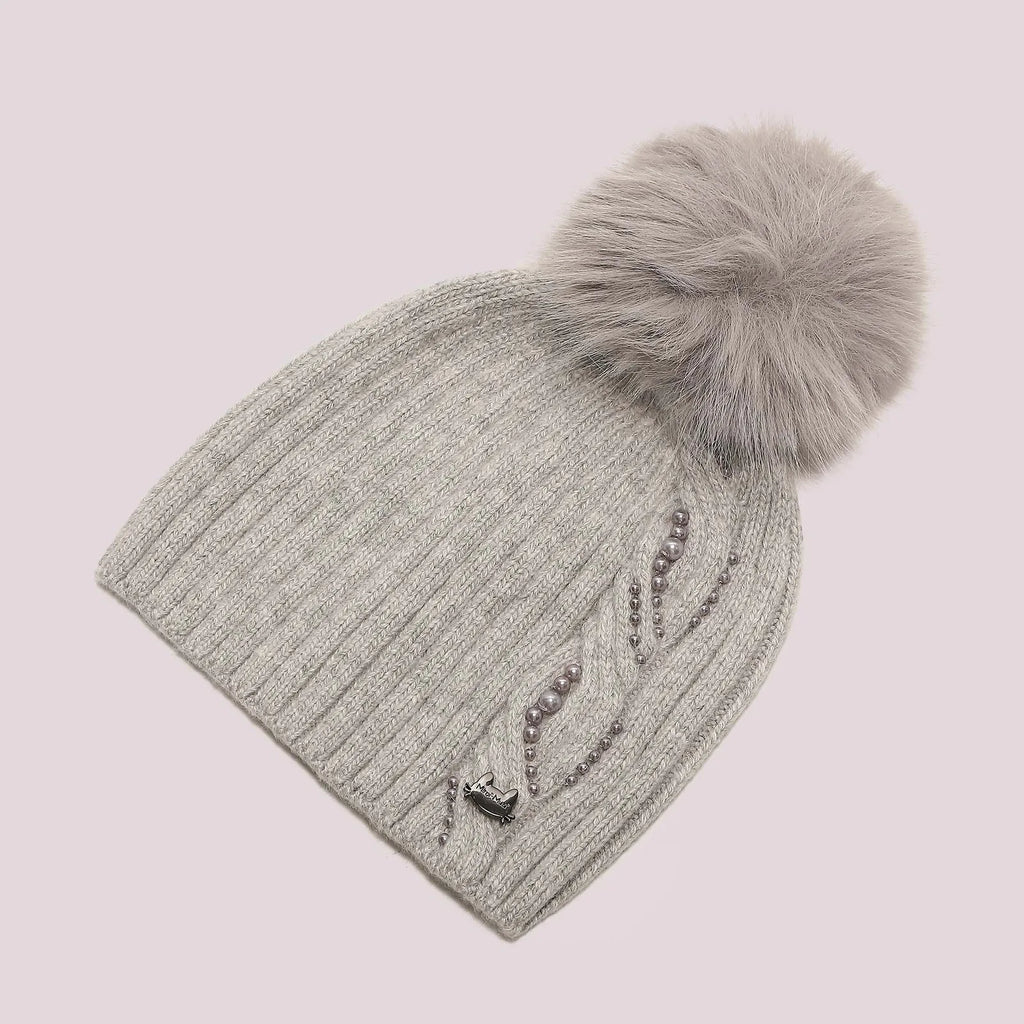 Mimi Mua Cappello Berretto con Perline e Pon Pon Grigio — foto 3