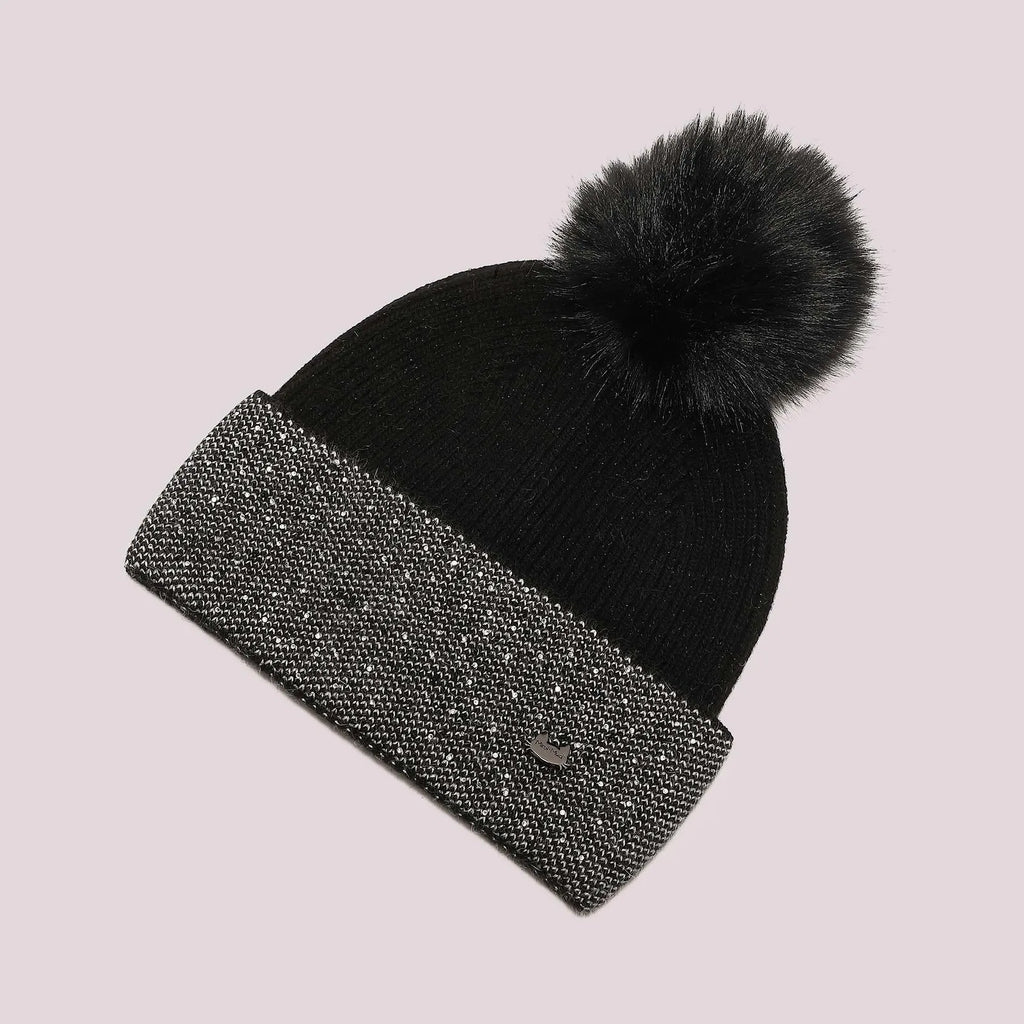 Mimi Mua Cappello Berretto con Strass Sul Risvolto e Pon Pon Nero — foto 5