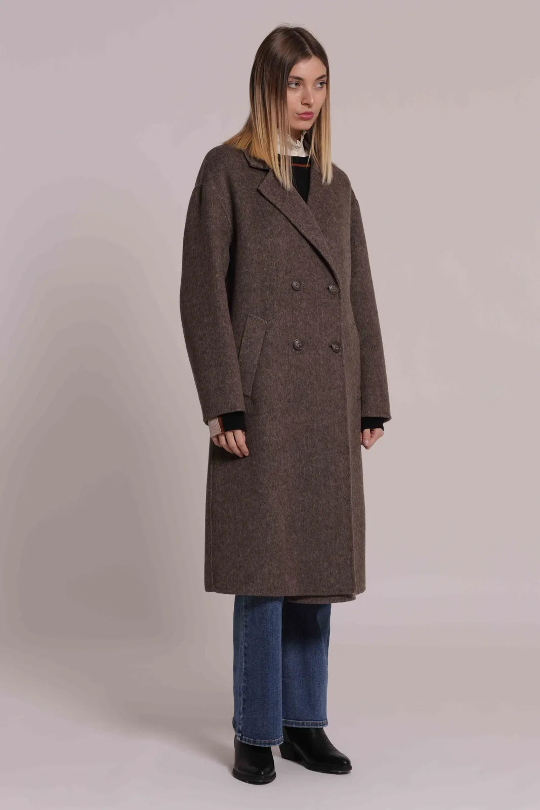 Mimi Mua Cappotto Lungo Doppio Petto Moro — foto 2
