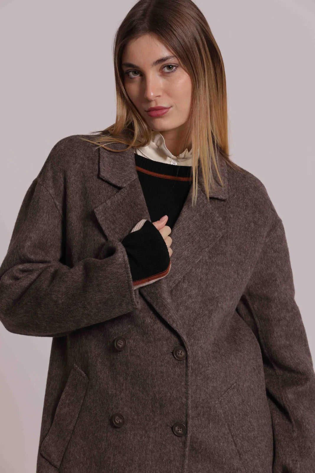Mimi Mua Cappotto Lungo Doppio Petto Moro — foto 4