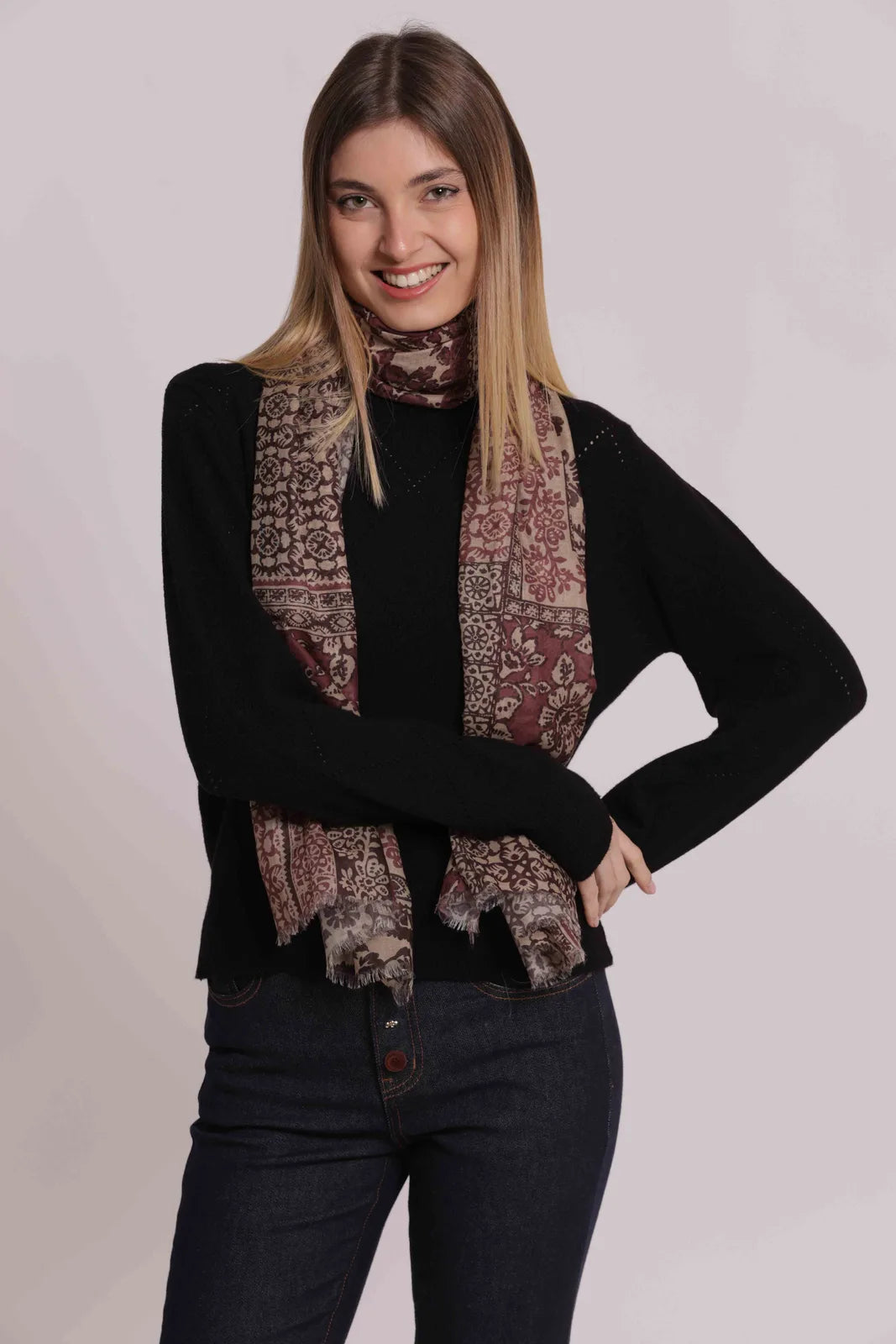 Mimi Mua Foulard in Fantasia Patchwork Floreale (180X80 Cm) Prugna