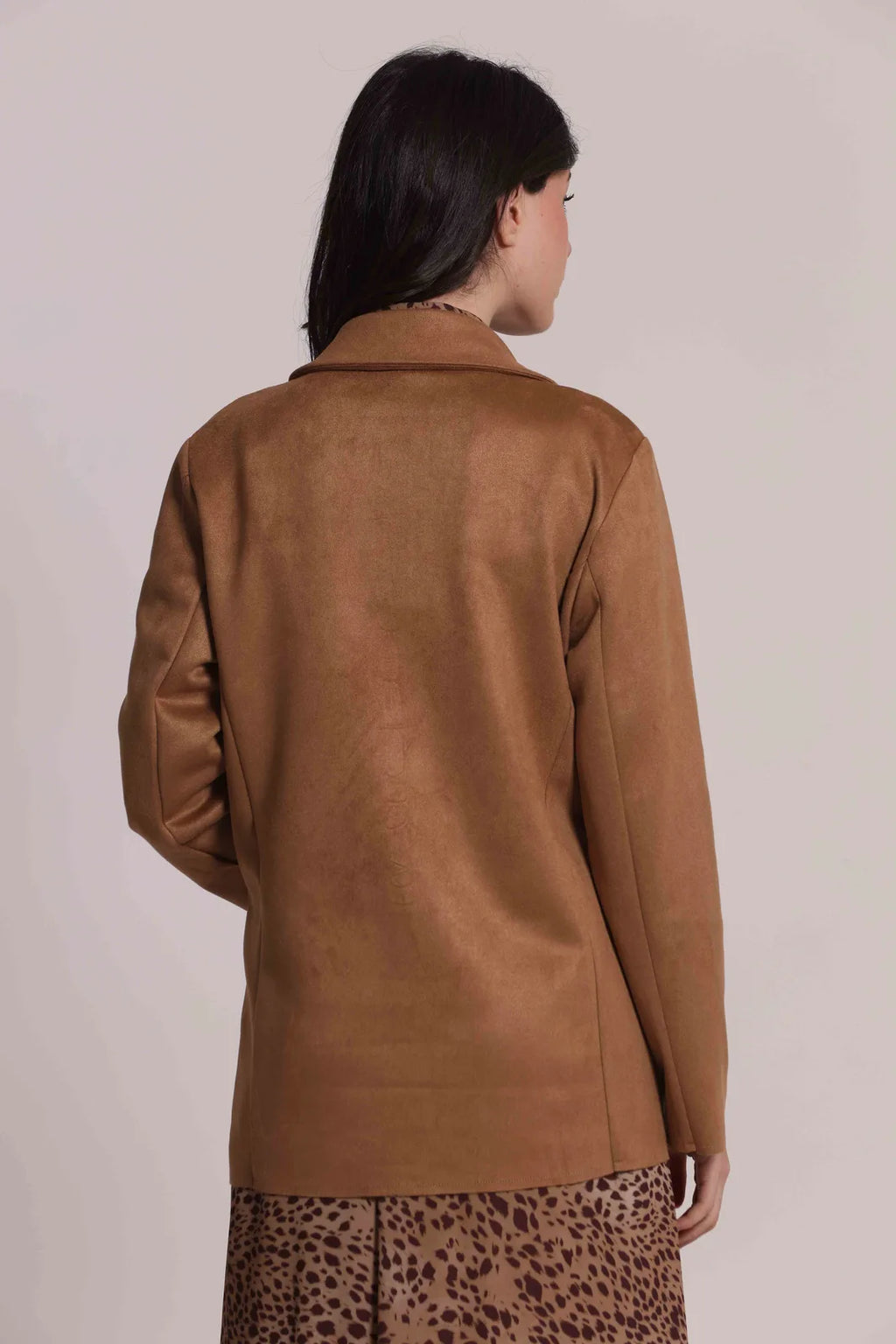 Mimi Mua Giacca Lunga in Jersey Effetto Camoscio Beige — foto 3
