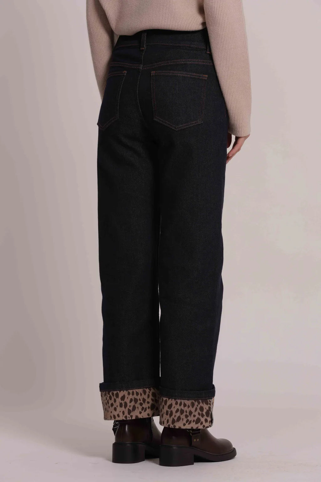 Mimi Mua Jeans con Risvolto Stampato Animalier Blu Scuro — foto 4