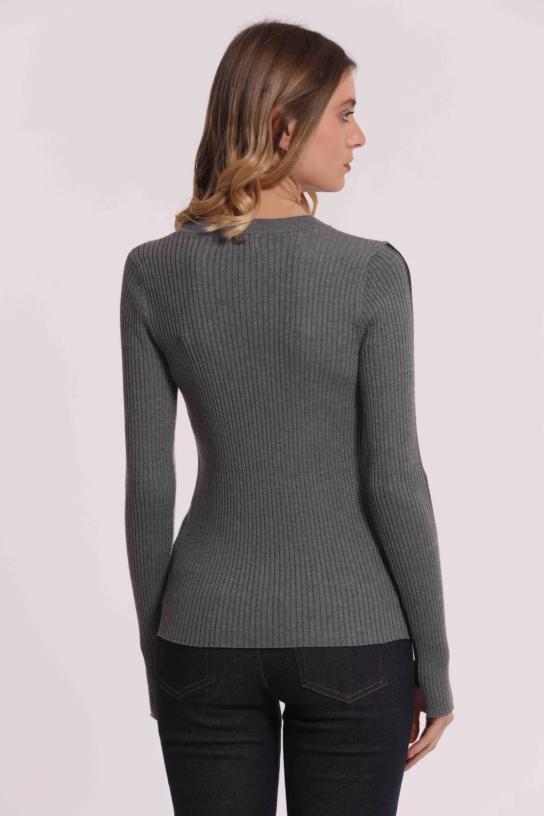 Mimi Mua Maglia Scollo con Maniche Bicolor Grigio — foto 4