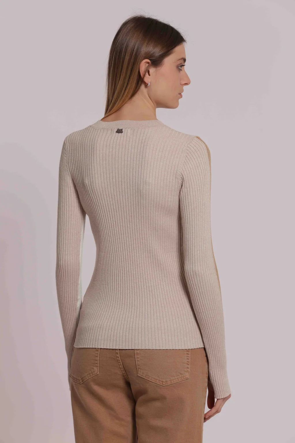 Mimi Mua Maglia Scollo con Maniche Bicolor Oro — foto 3