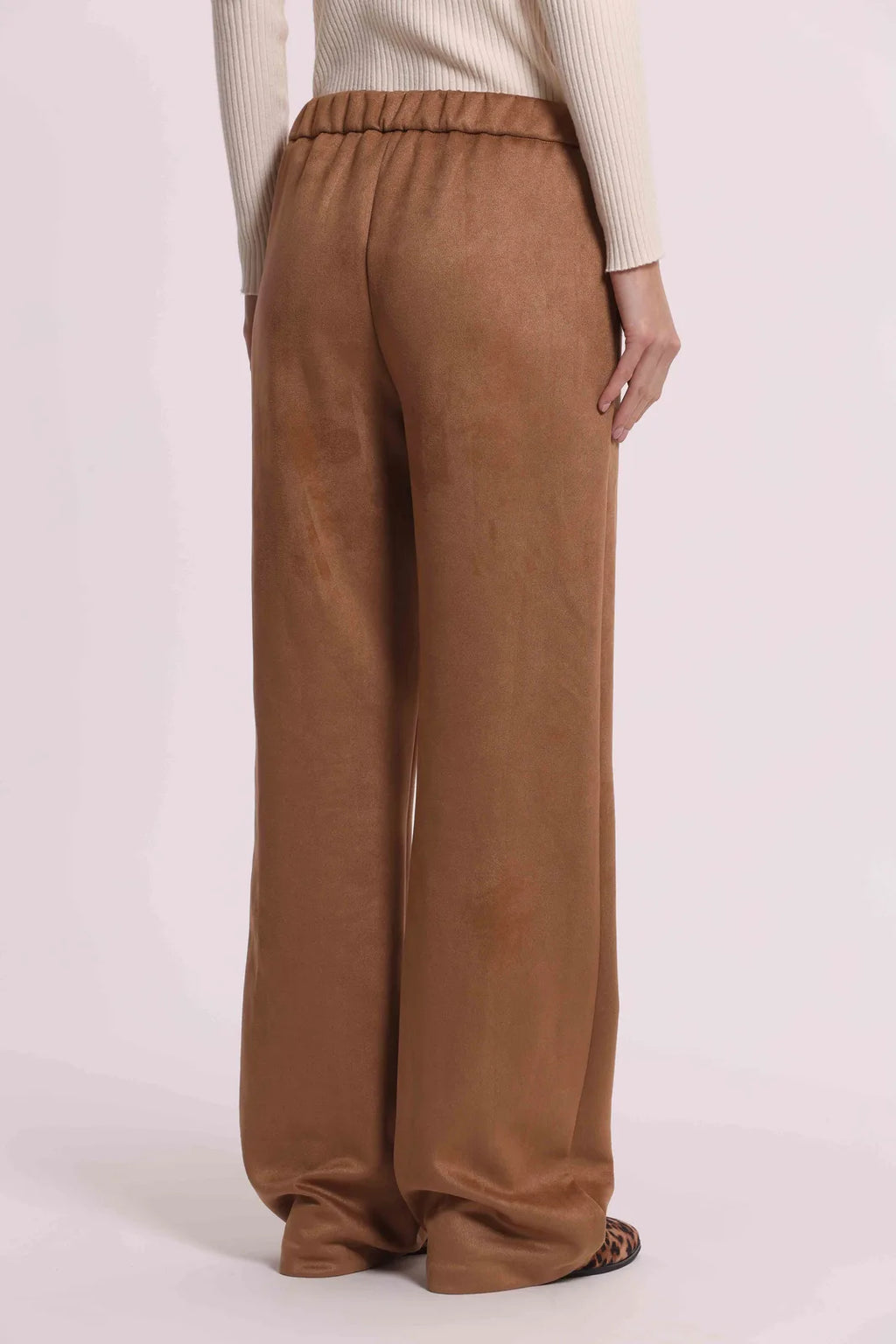 Mimi Mua Pantalone Dritto in Jersey Effetto Camoscio Beige — foto 4