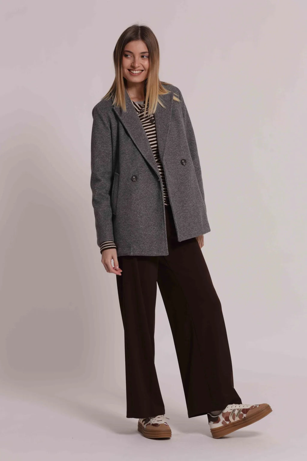 Mimi Mua Pantalone Palazzo in Scuba Crepe Moro