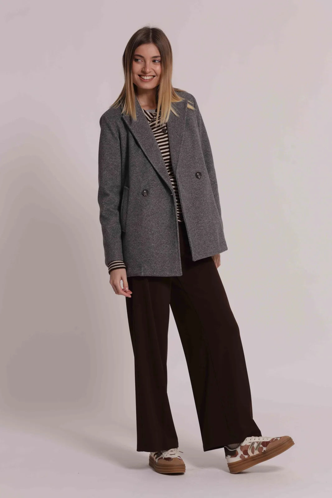 Mimi Mua Pantalone Palazzo in Scuba Crepe Moro