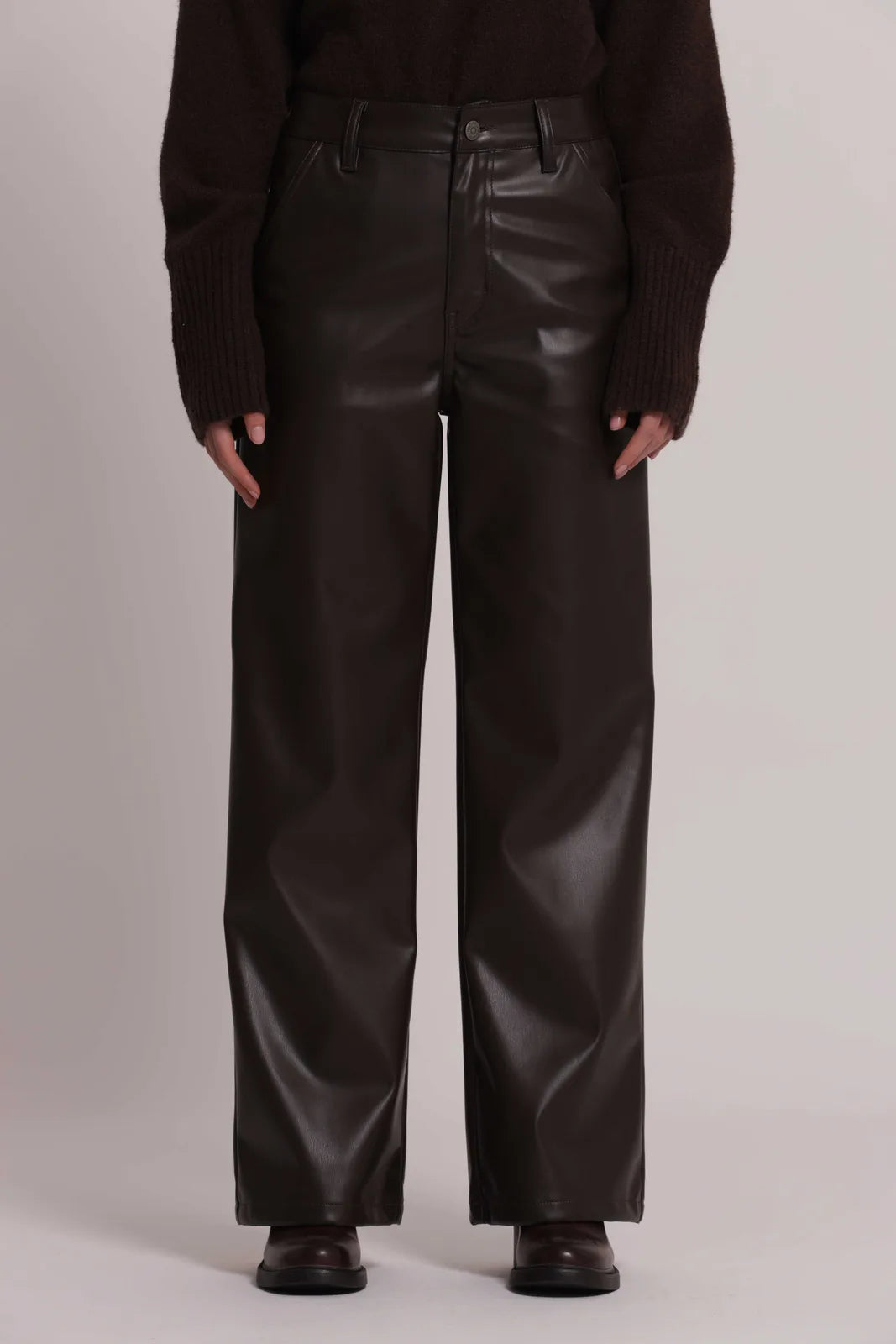 Mimi Mua Pantalone Wide Leg Simil Pelle Moro