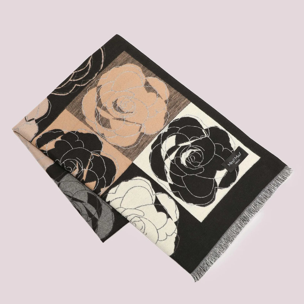 Mimi Mua Sciarpa con Fiori su Fondo a Scacchi Nero