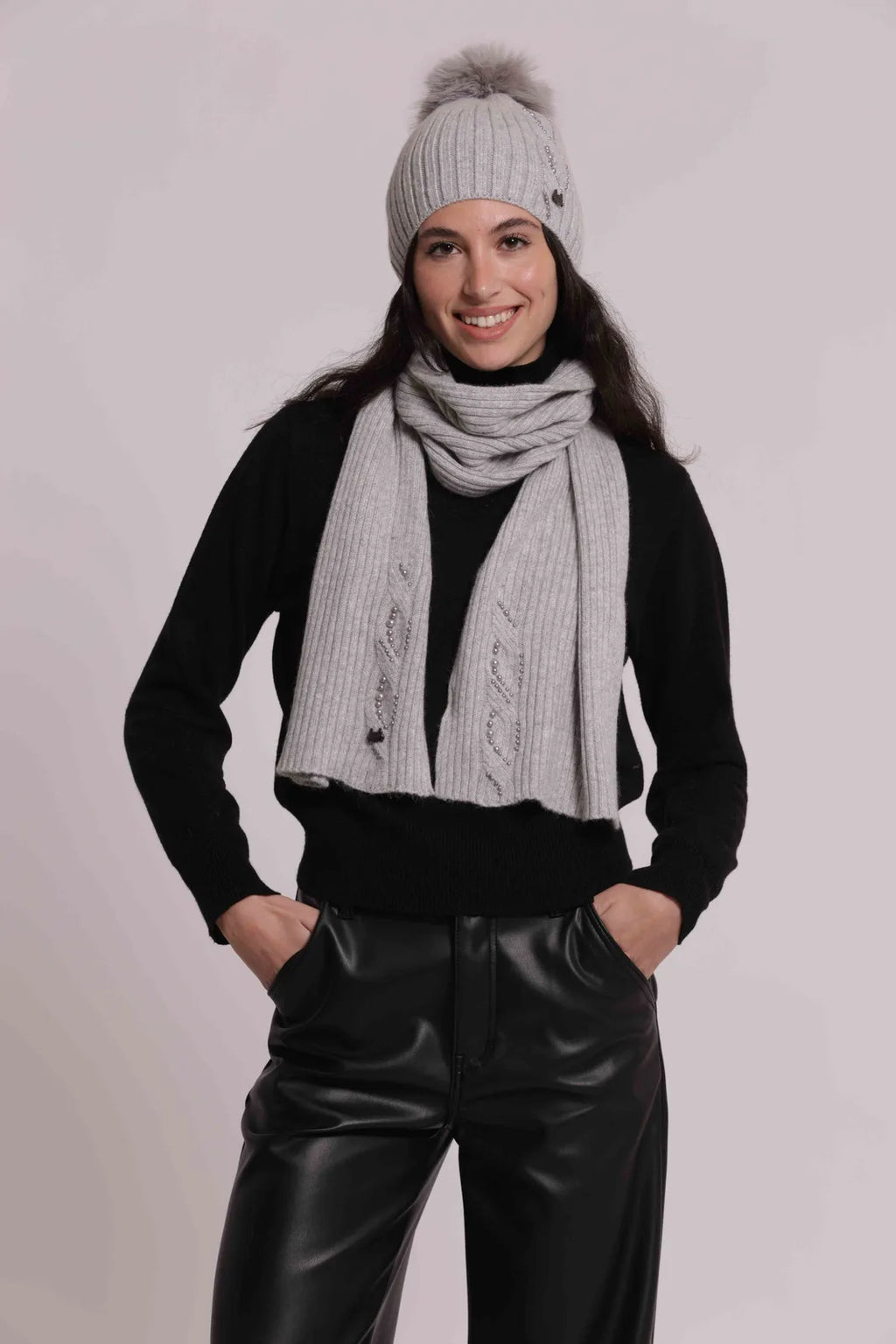 Mimi Mua Sciarpa con Perline Grigio