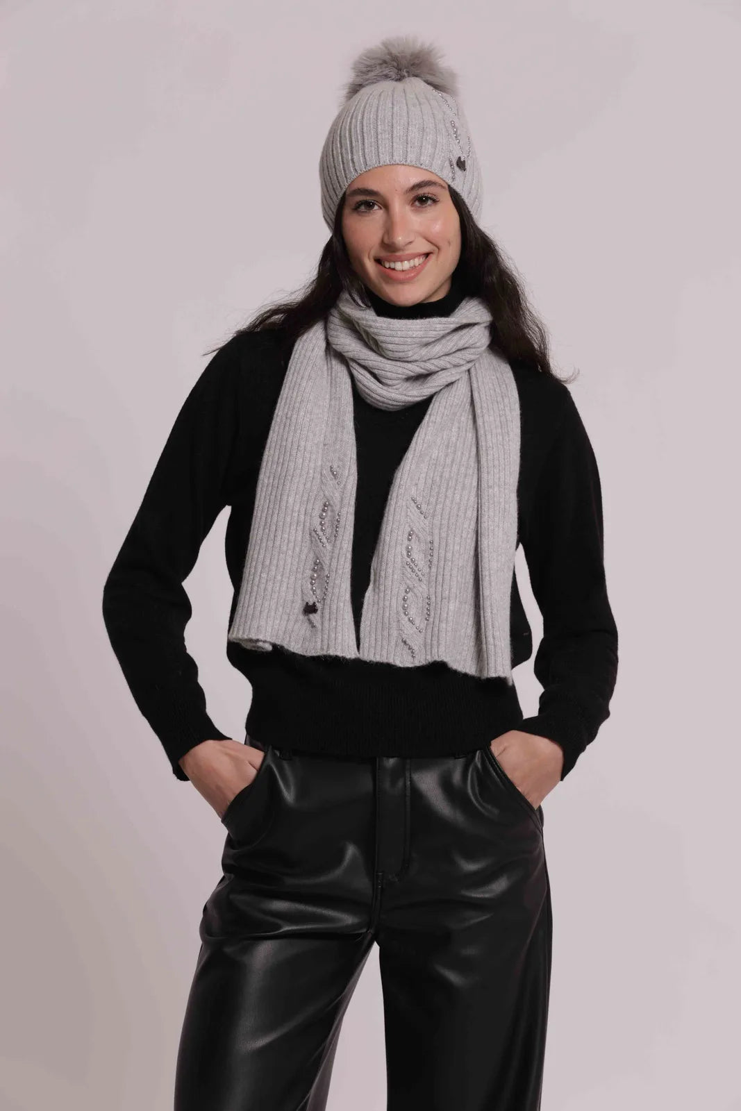 Mimi Mua Sciarpa con Perline Grigio