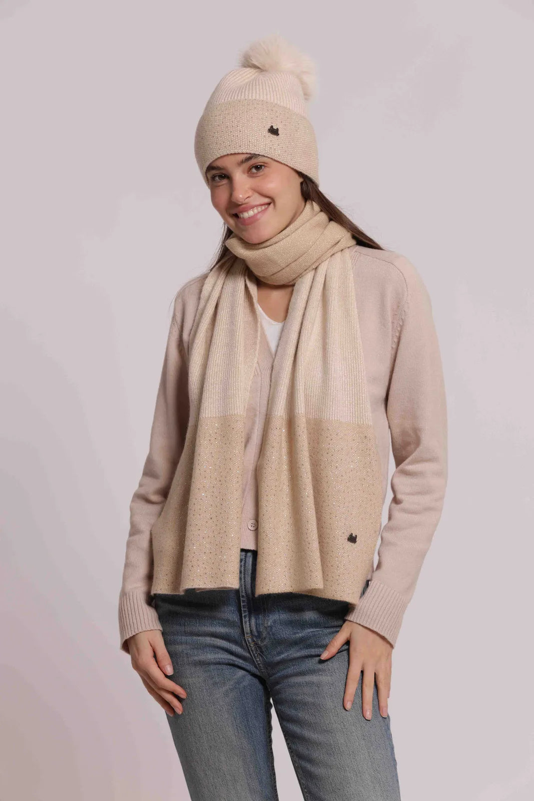 Mimi Mua Sciarpa con Strass Beige